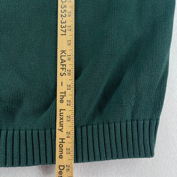 LANDS ENDS Sweater Mens L 42 44 V-Neck Raglan Pullover Jumper Pure Cotton Green - Picture 12 of 13